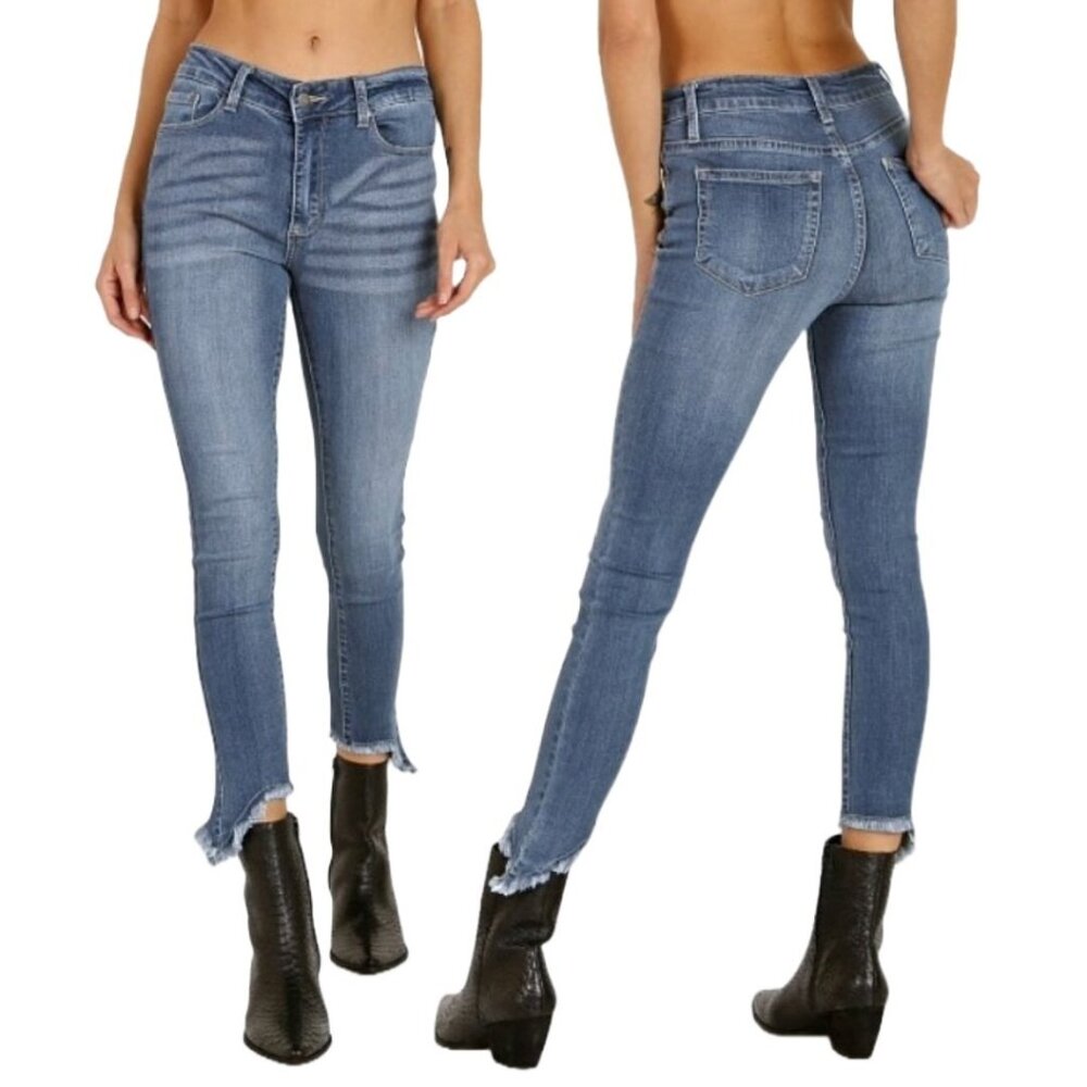 EVIDNT Verona Skinny Jeans Sizes 25 26 Laurel Canyon Fringe Frayed Angled Hem